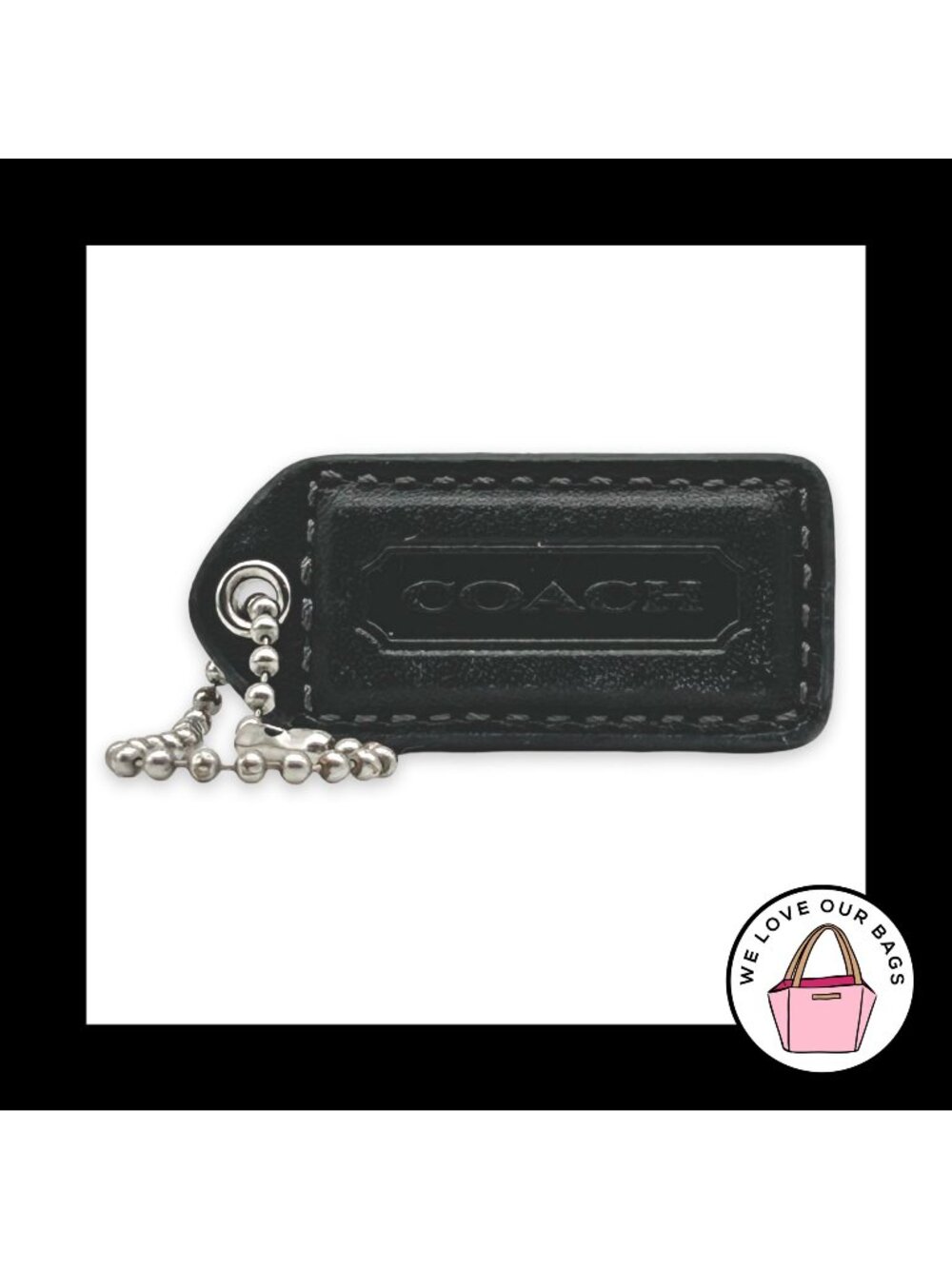 COACH Y2K VINTAGE Hang Tag 2" Black Bag Charm Keychain Fob Leather Nickel Medium
